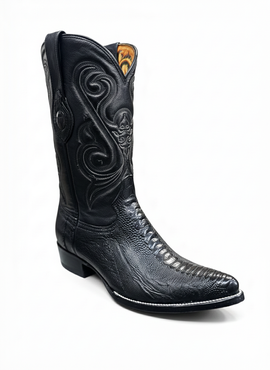 BOTA VAQUERA PUNTAL TOMBSTONE PATA DE AVESTRUZ NEGRA