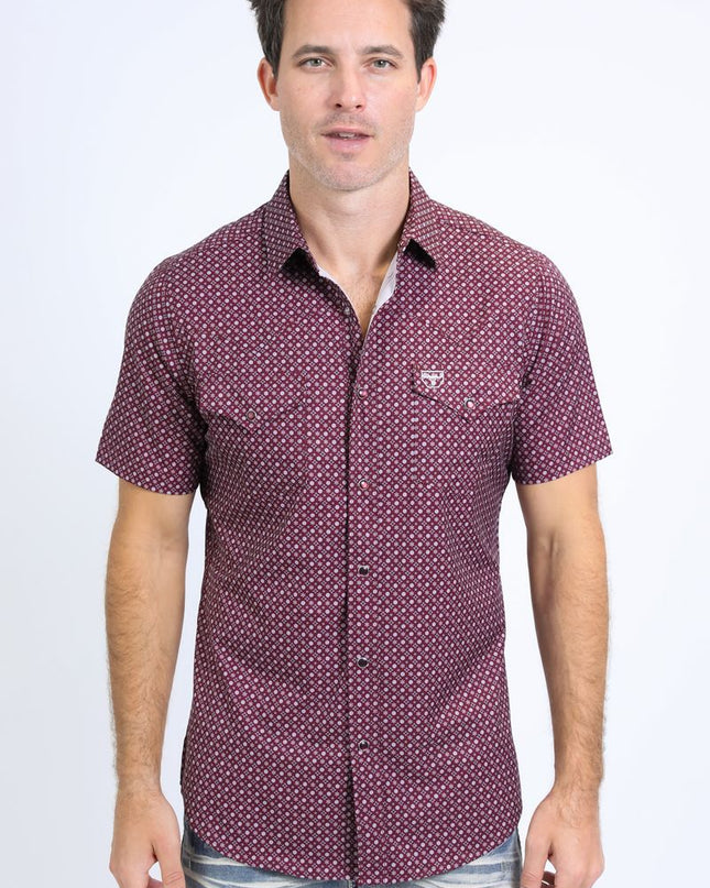 Mens Performance Western Short Sleeve Aztec Print Shirt PLATINI