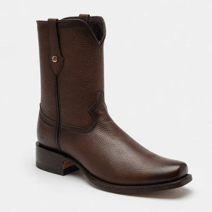 BOTA CAFE PIEL VENADO CON ZIPPER CANELO ORO PARA CABALLERO EL CANELO