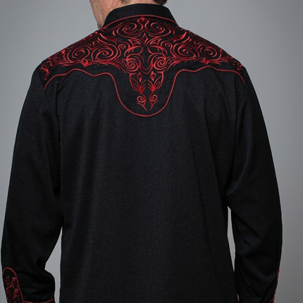 CAMISA BORDADA NEGRO CON ROJO SCULLY CABALLERO SCULLY