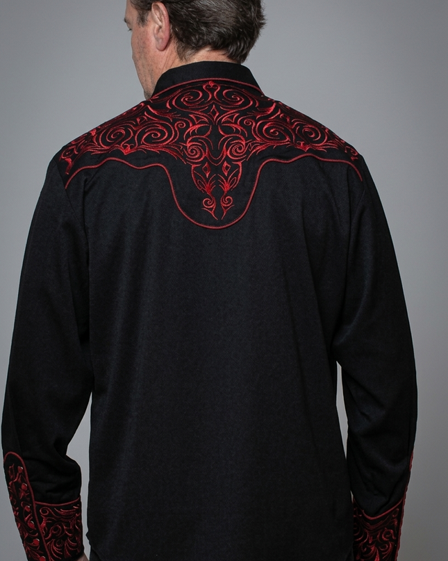 CAMISA BORDADA NEGRO CON ROJO SCULLY CABALLERO SCULLY