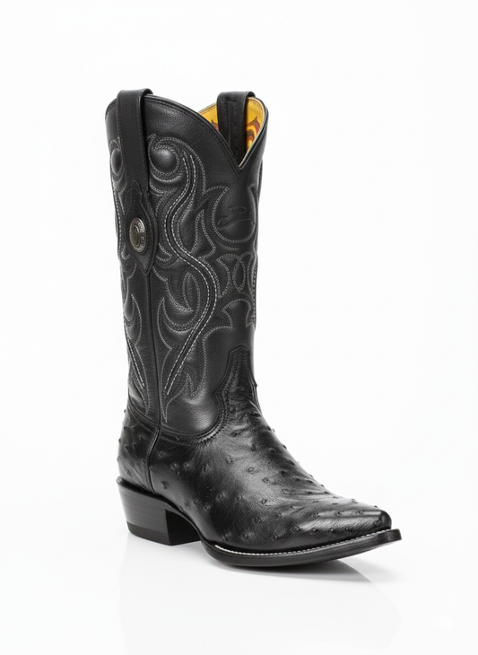 BOTA VAQUERA PUNTAL TOMBSTONE AVESTRUZ NEGRO