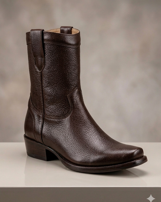 BOTIN CAFE PIEL TIPO VENADO CON ZIPPER INMODA PARA CABALLERO INMODA