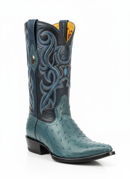 BOTA VAQUERA PUNTAL TOMBSTONE AVESTRUZ AZUL