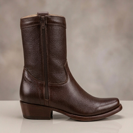 BOTIN CAFE PIEL TIPO VENADO CON ZIPPER INMODA PARA CABALLERO INMODA