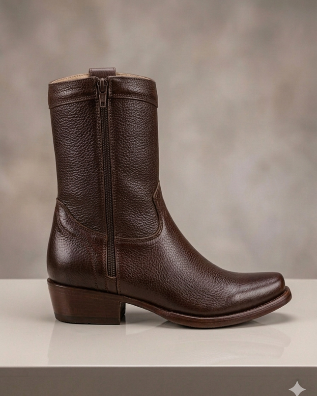 BOTIN CAFE PIEL TIPO VENADO CON ZIPPER INMODA PARA CABALLERO INMODA