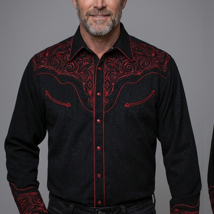 CAMISA BORDADA NEGRO CON ROJO SCULLY CABALLERO SCULLY