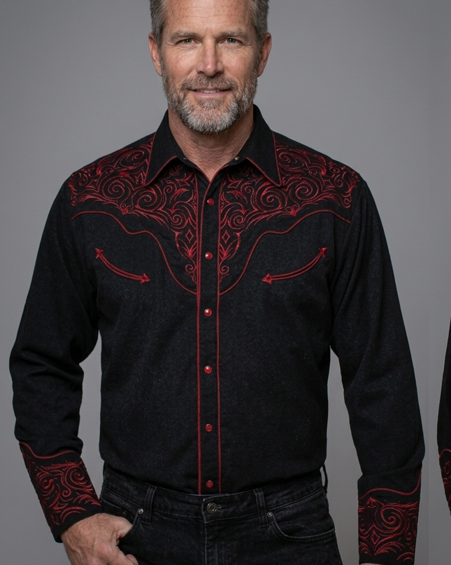 CAMISA BORDADA NEGRO CON ROJO SCULLY CABALLERO SCULLY