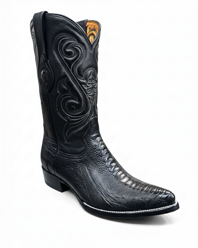 BOTA VAQUERA PUNTAL TOMBSTONE PATA DE AVESTRUZ NEGRA
