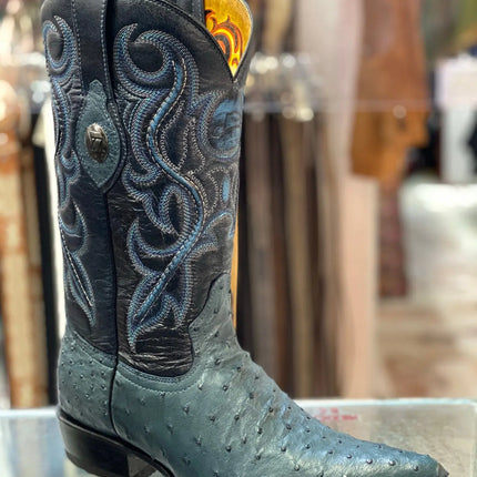 BOTA VAQUERA PUNTAL TOMBSTONE AVESTRUZ AZUL Zapateria Rosy