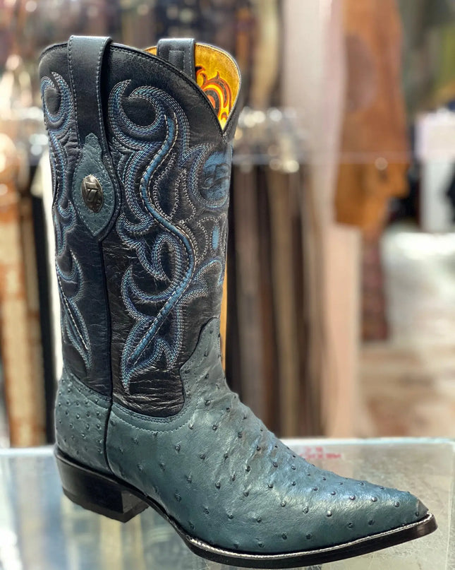 BOTA VAQUERA PUNTAL TOMBSTONE AVESTRUZ AZUL Zapateria Rosy